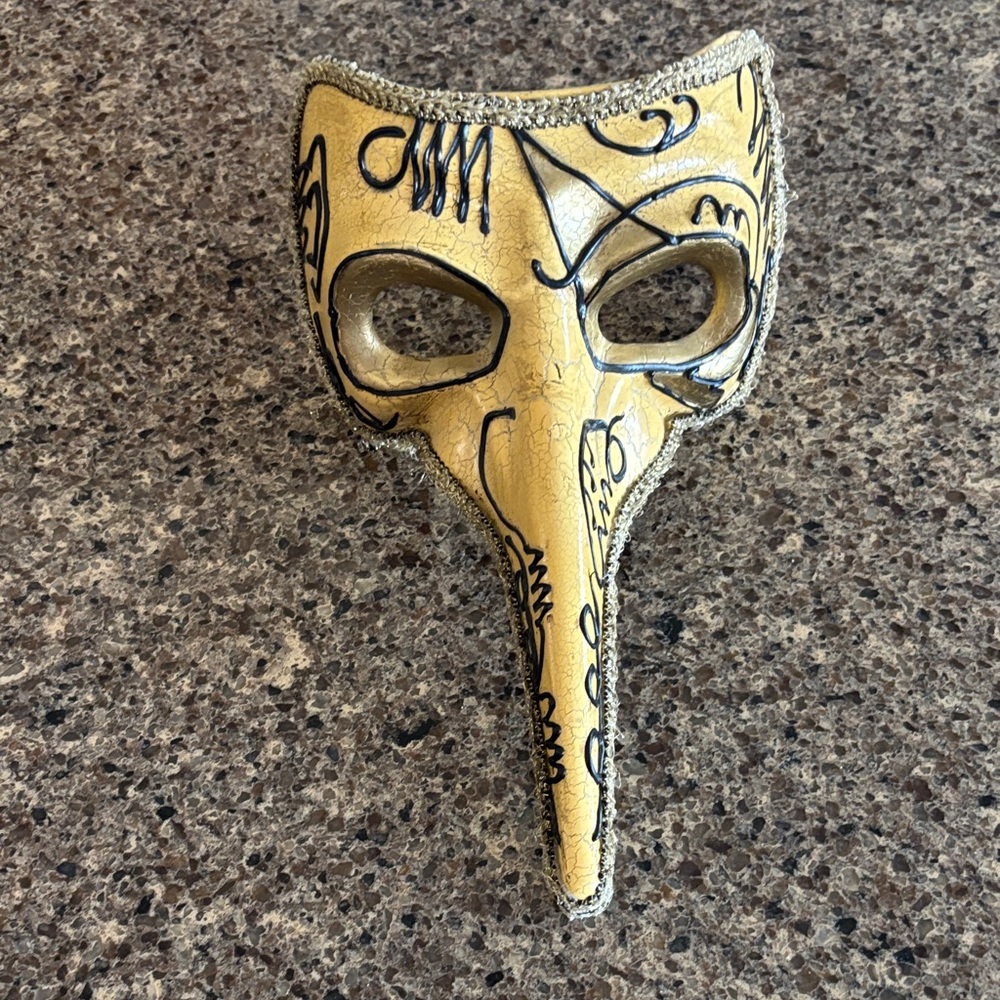 Ornate Venetian Style Masquerade Long Nose Mask Mardi Gras Masquerade Mask Gold